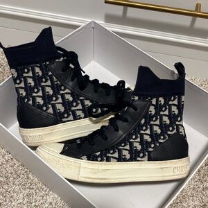 Dior Monogram High-Top Sneakers in Black and Cream